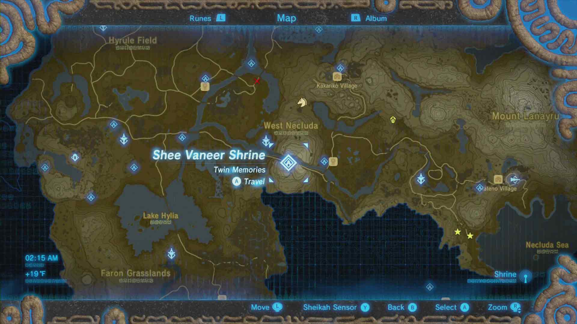 Legend of Zelda: Breath of the Wild Shee Vaneer Shrine Map